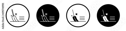 Sweeping icon set. clean dust vector symbol. broom cleaning sign. cleanup mop brush line icon in black filled and outlined style. photo
