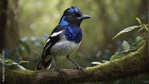 portrait of a bird on a tree branch in the forest background photo