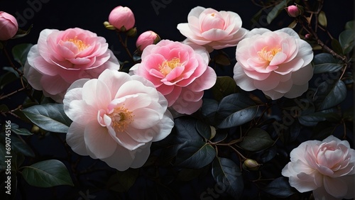 pink and white roses flowers in a dark background photo