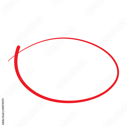 Red circle pen draw. Highlight hand drawn circle isolated on white background. Handwritten red circle. For marker pen, pencil, logo and text check. Vector illustration