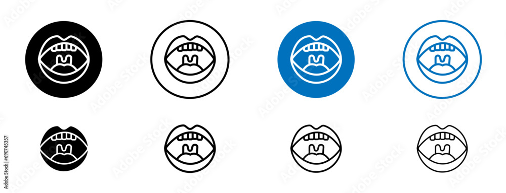 Mouth vector illustration set. Open jaw vector icon in black and blue color.