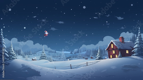 Christmas Wallpaper - Santa Happy and Jumping in Snow on a Snowy Night   Beautiful Background © Luxe