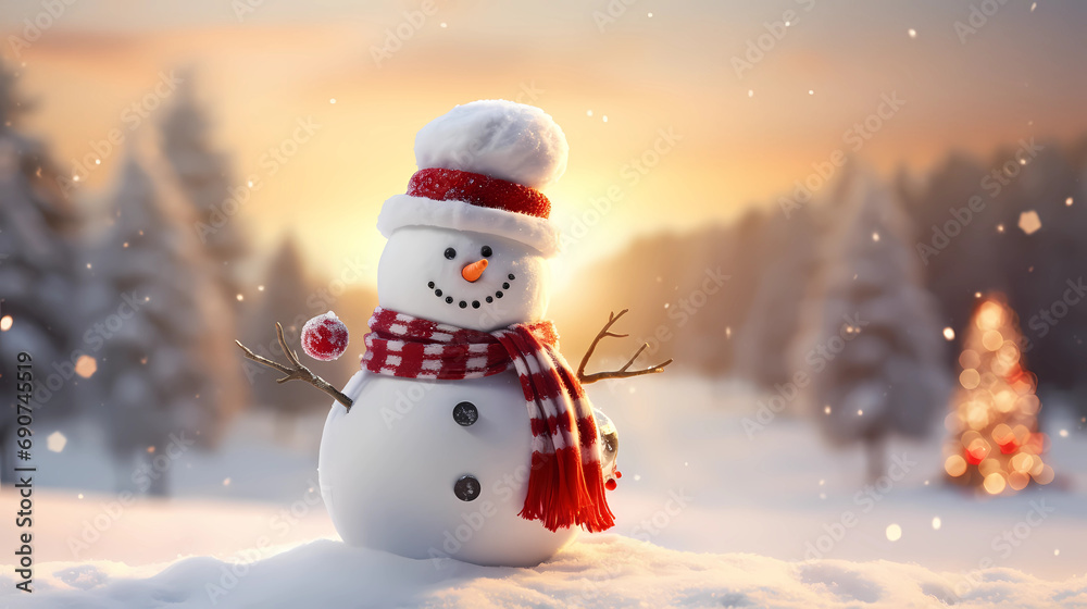 Christmas Wallpaper - Snowman in Snow on a Snowy Day | Christmas Lights and Decorations | Beautiful Background