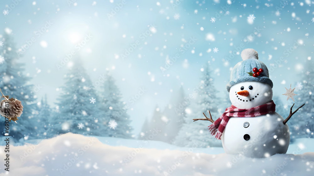Christmas Wallpaper - Snowman in Snow on a Snowy Day | Christmas Lights and Decorations | Beautiful Background