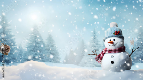 Christmas Wallpaper - Snowman in Snow on a Snowy Day   Christmas Lights and Decorations   Beautiful Background © Luxe