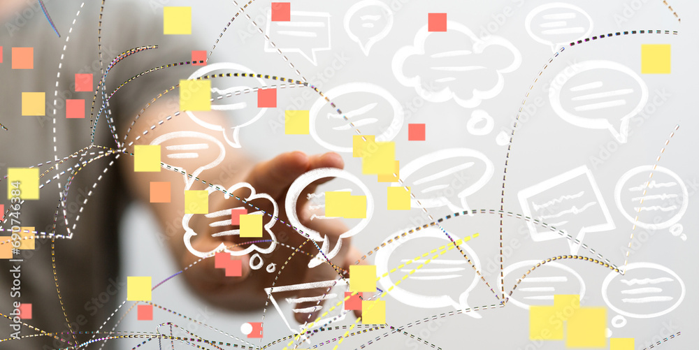 Naklejka premium Digital icons with colorful dialog speech bubbles.