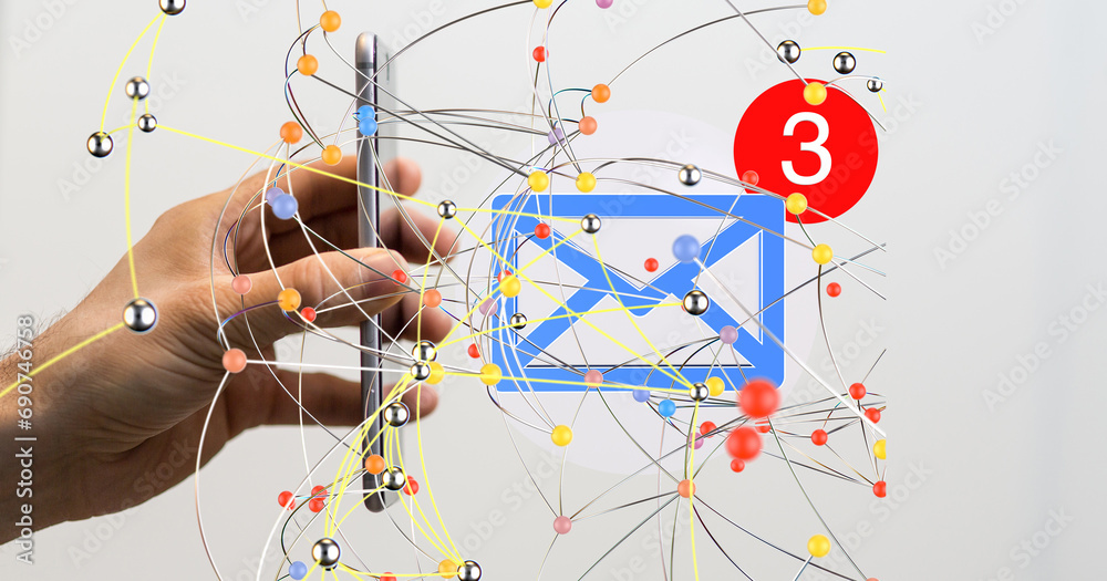 Hand with an email icon 3d
