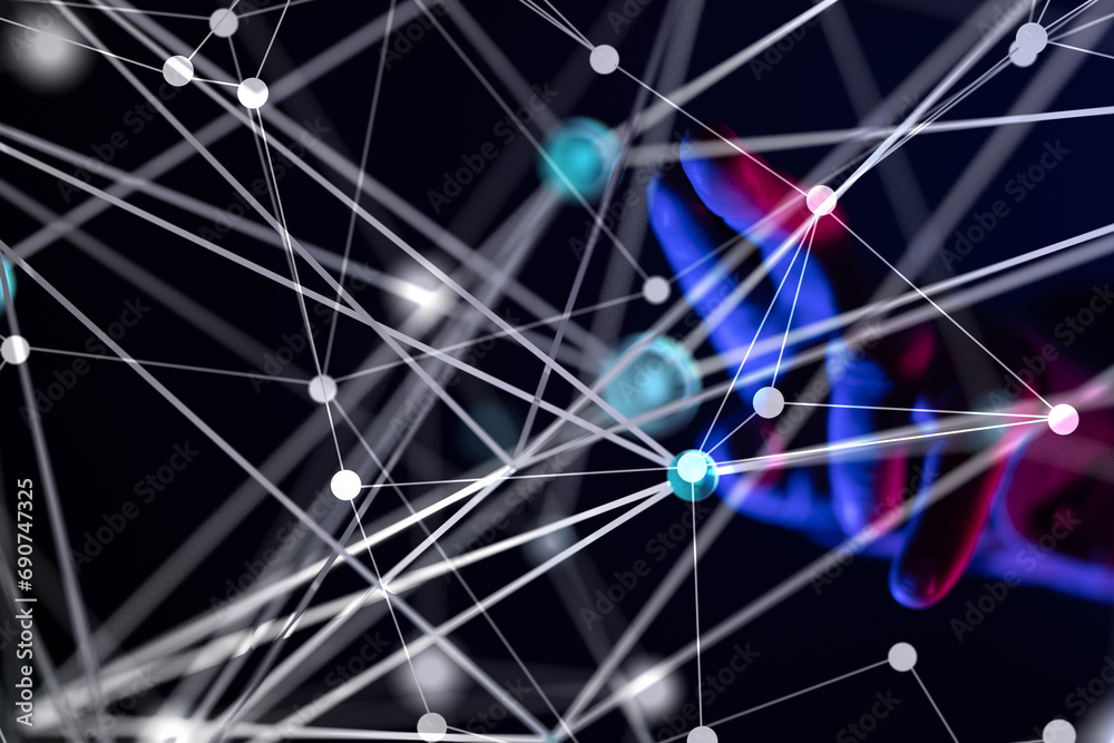 Global network. Blockchain. 3D illustration. Neural networks and artificial intelligence. Abstract Global network. Blockchain. 3D illustration. Neural networks and artificial intelligence. Abstract