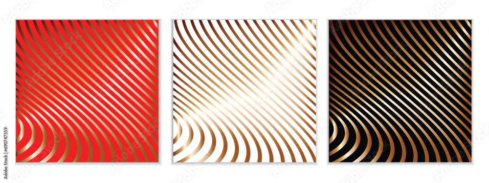 abstract seamless set of golden gradient diagonal wave line pattern perfect for banner poster.