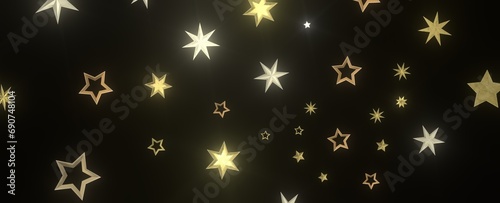 XMAS Stars - Banner with golden decoration. Festive border with falling glitter dust and stars.
