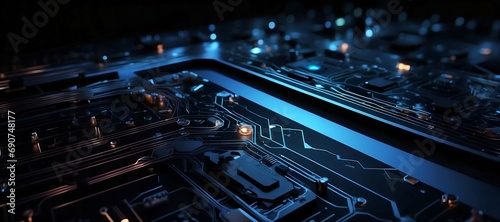 Wide Close-Up Illuminated Circuit Board Macro shot