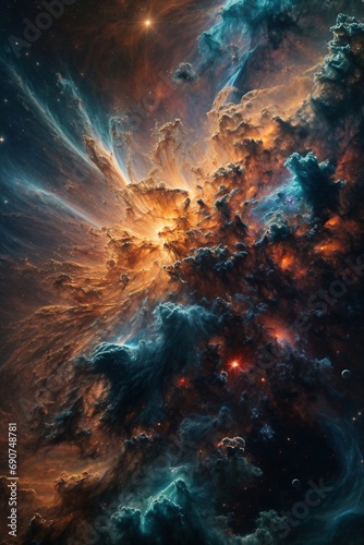 Vibrant Cosmic Odyssey Background: Illustrations of Galactic Marvels, Stars, and Nebulas in Vivid Hues © Vinnce