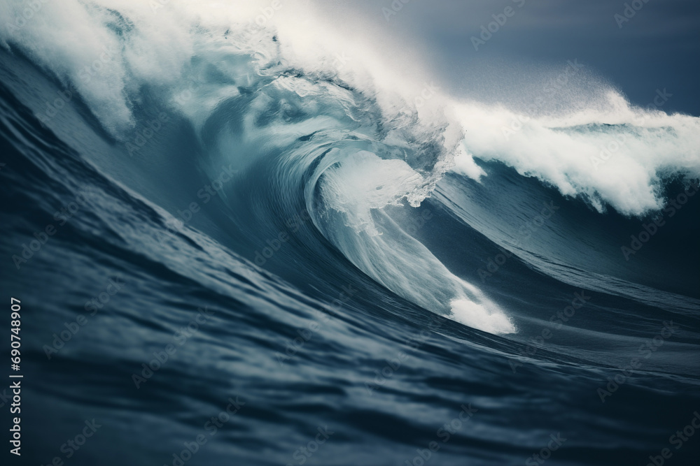 Giant waves of tsunami apocalyptic dramatic background. Generative AI - obrazy, fototapety, plakaty 