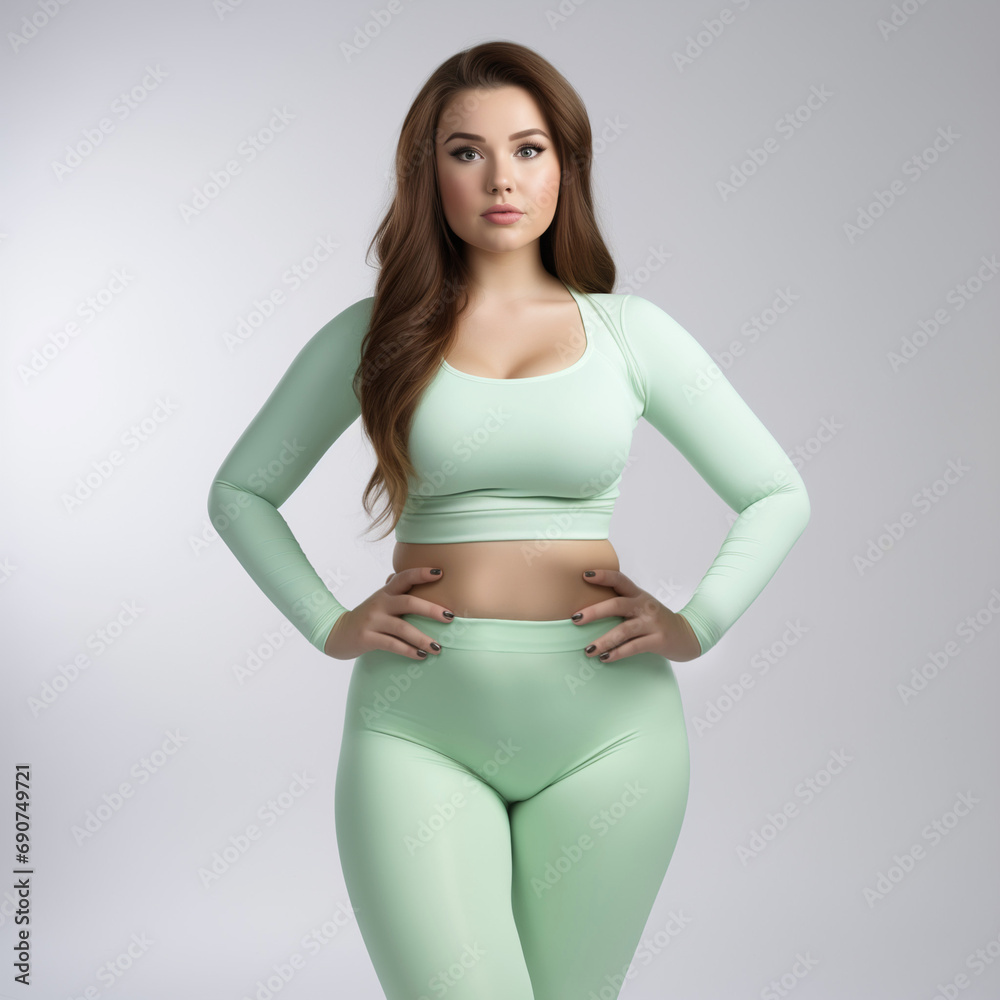 Beautiful plus size woman in sportswear. Studio shot. Beautiful plus size woman in sportswear. Studio shot.