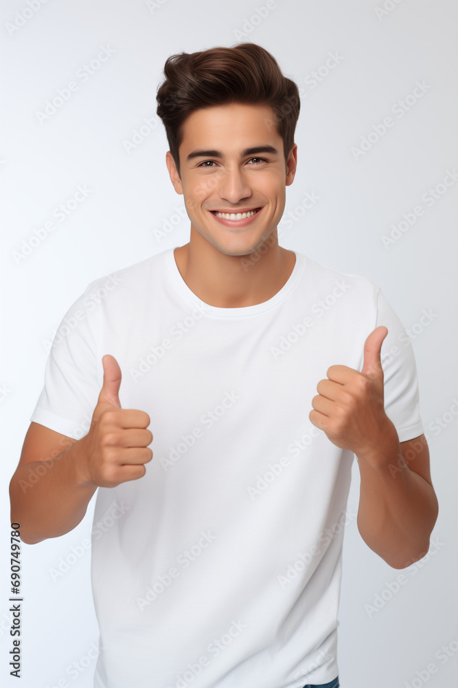 Portrait of happy young man showing thumbs up, isolated on white Portrait of happy young man showing thumbs up, isolated on white