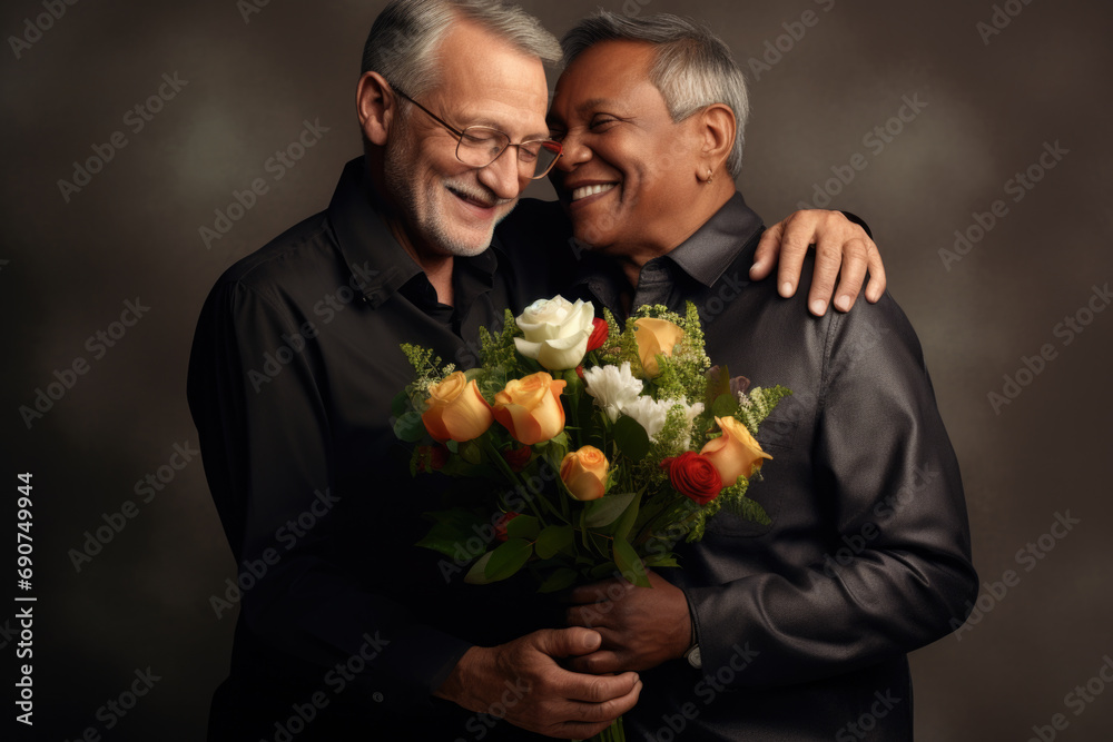 Happy senior couple with flowers. Happy senior couple with flowers.
