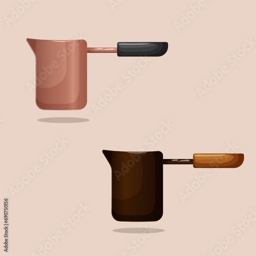 Cezve. Coffee cup vector illustration design in cartoon style. Design of coffee ware in brown and pink colors
