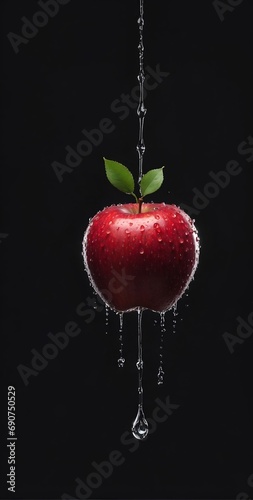 Red Apple Hanging from Metal Chain
