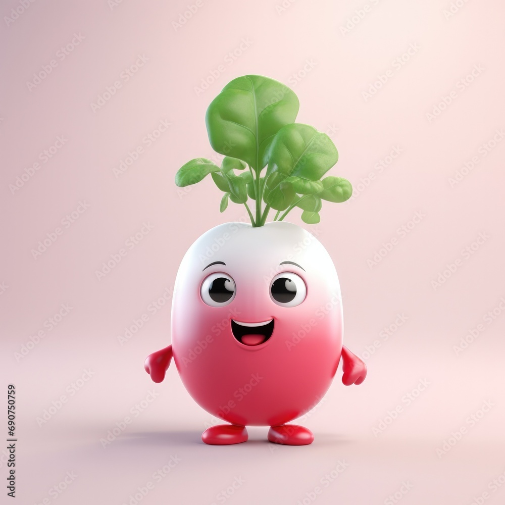 Fototapeta premium Cute Cartoon Radish Character with Big Eyes