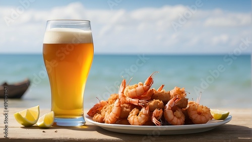 Beachside Delights: Beer and Fried Prawns ( Shrimps )