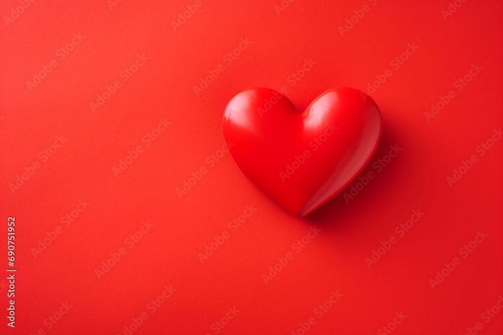 Red heart on a red background. Valentine's Day. Copy space.