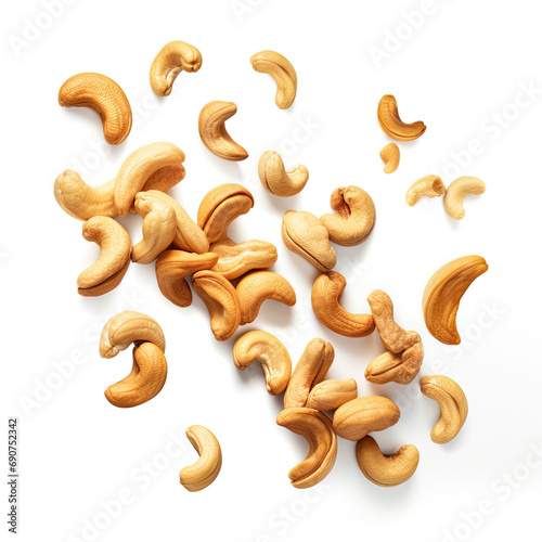 Falling cashew nuts isolated on transparent or white background