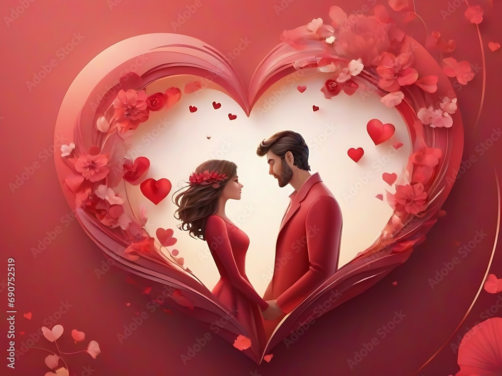Romantic couple in a heart shape vector Romantic couple in a heart shape vector