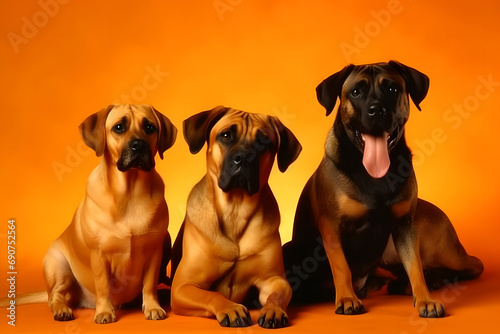 a group of dogs on an orange background. Neural network AI generated art
