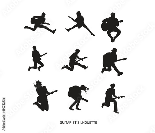  free vector man jumping with electric guitar silhouette