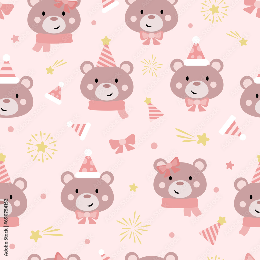 Holiday bear seamless vector repeat pattern, festive background for kids, adorable repeating tile design