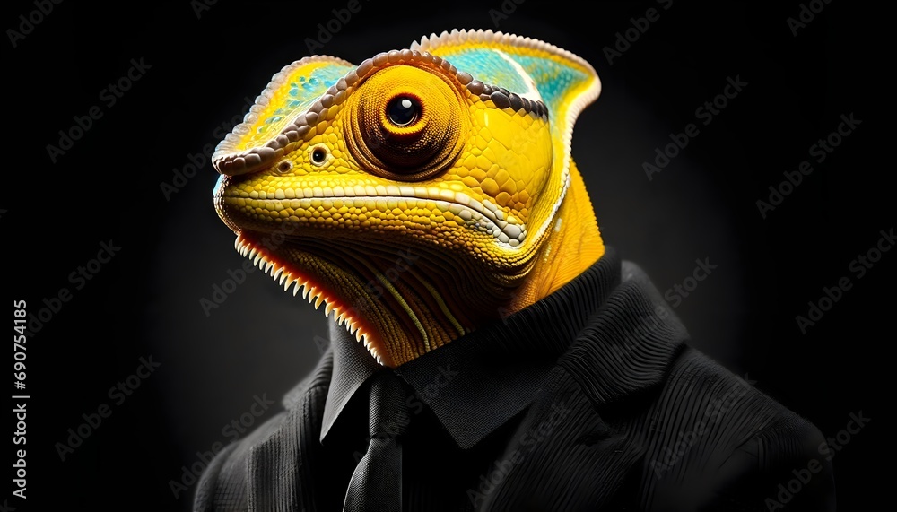 Stylish and trendy anthropomorphic chameleon. creative concept Stylish and trendy anthropomorphic chameleon. creative concept