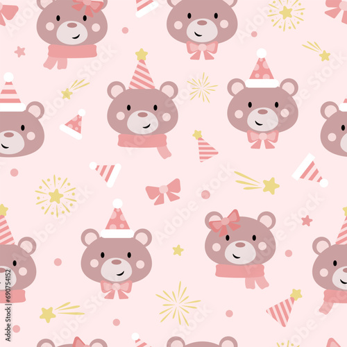 Holiday bear seamless vector repeat pattern, festive background for kids, adorable repeating tile design
