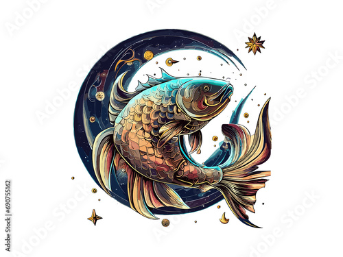 Pisces zodiac sign, astrological, horoscope symbol.  two whale fish swimming in a circle PNG Clipart