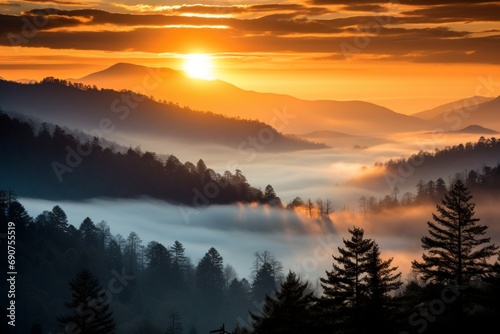 Great Smoky Mountains National Park Scenic Sunrise Landscape © digi