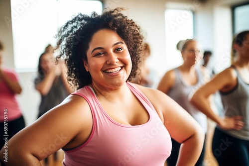 overweight young woman at the gym photo