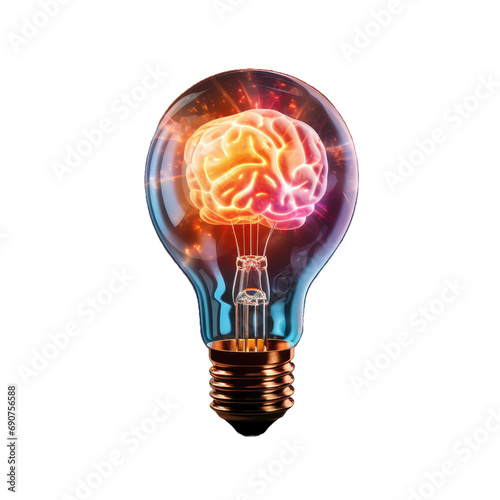 Bulb with brain isolated on white or transparent background