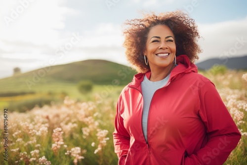 Radiant Woman Smiling in a Field at Sunset