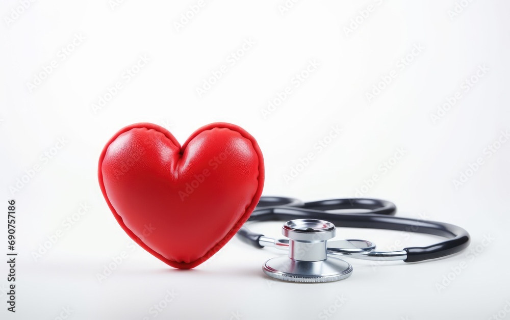 Red heart with stethoscope background, white background Red heart with stethoscope background, white background