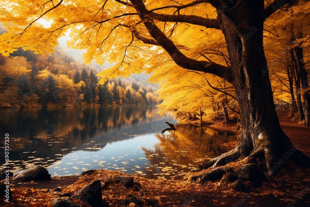 Mesmerizing Autumn Foliage Adorning the Landscape in Golden Hues.