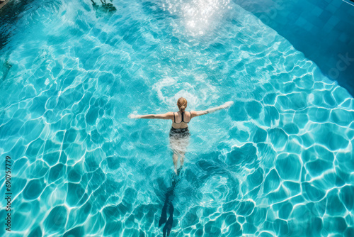 attractive young woman in a swimming pool in summer