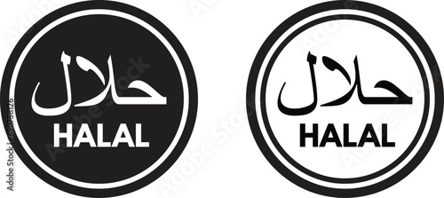 Halal food icon set in two styles isolated on white background . Halal food certified icon vector photo