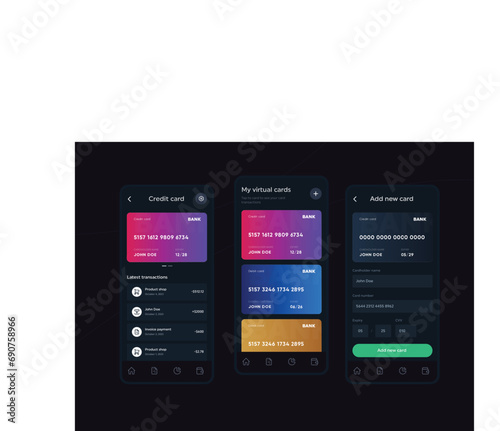 Mobile design template, mobile banking app, eps, dark mode
