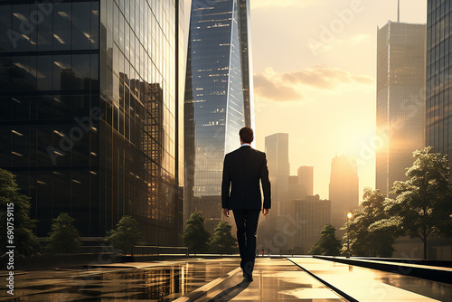 Businessman on the background of a metropolis, concept of business and finance