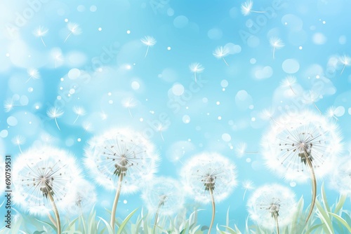Vector of spring background with white dandelions.
