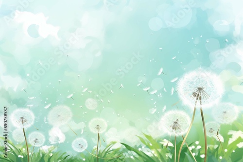 Vector of spring background with white dandelions.