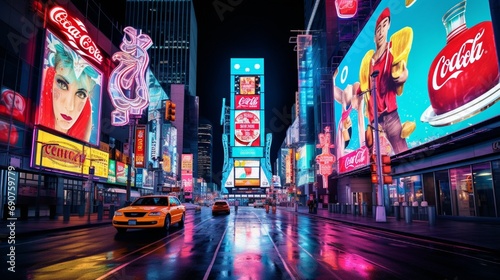 night city street scene with lights photo