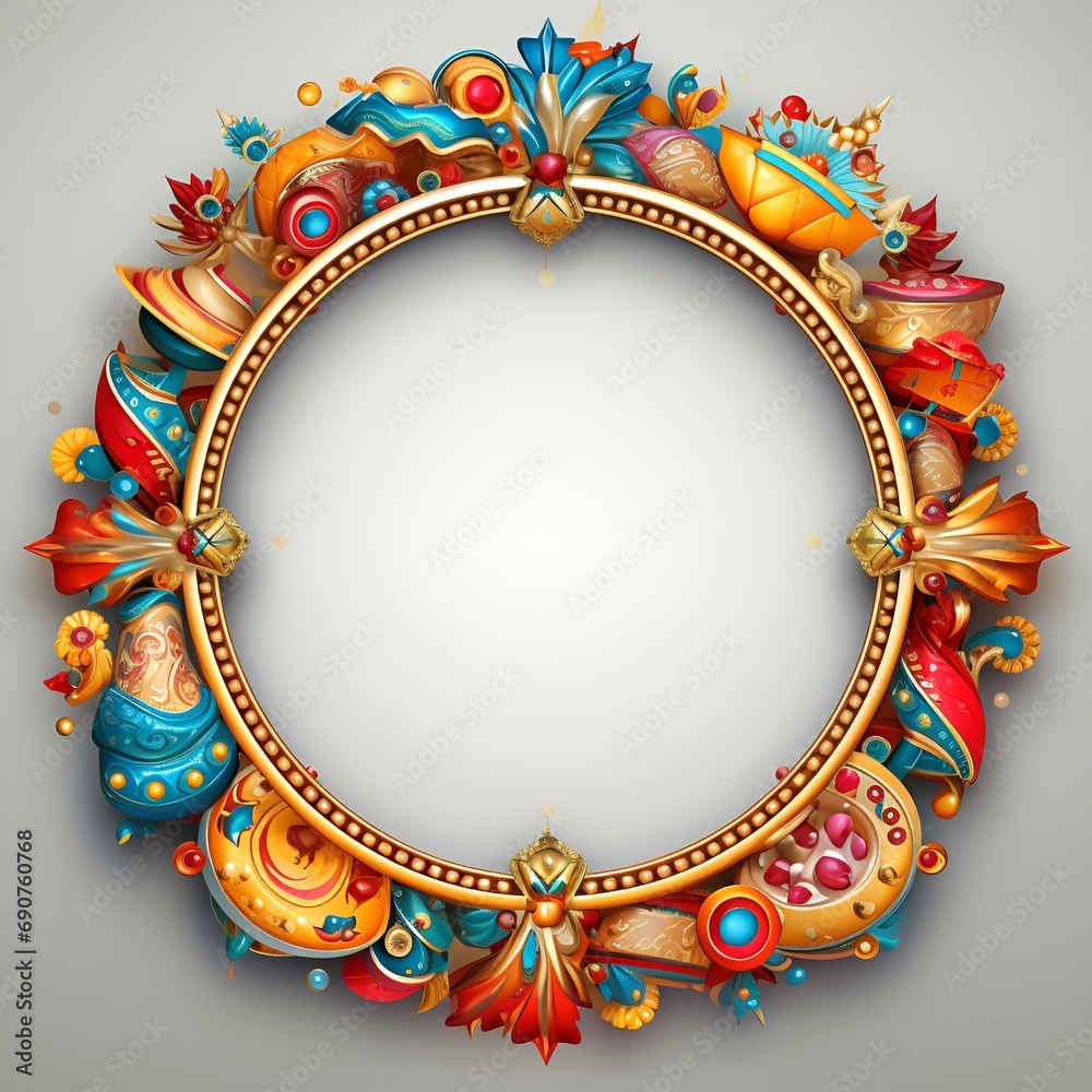 Vibrant Carnival Round Frame with White Space