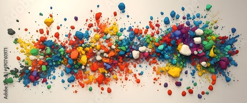 3d rendering of multicolored paint splashes on white background