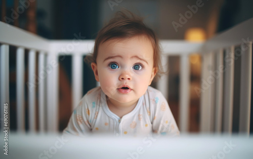A cute little baby in a cri...