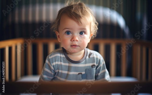 A cute little baby in a cri...